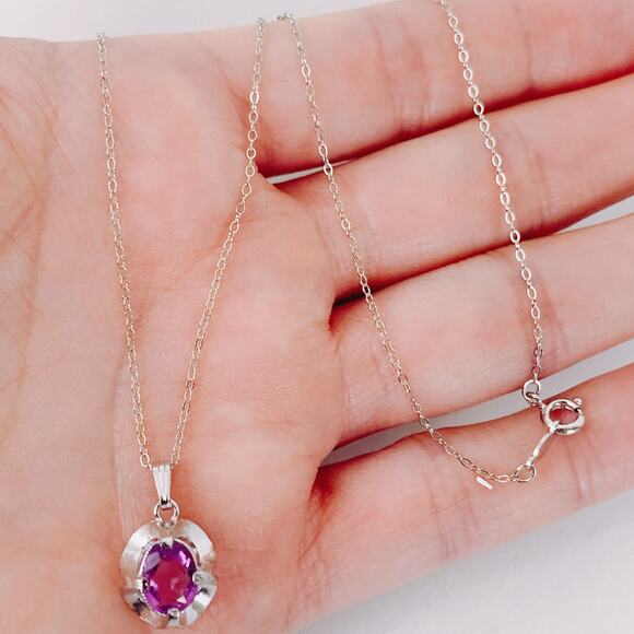 VTG Signed HMS Sterling Silver Necklace and Amethyst Pendant in Box 1970s 1980s - Picture 4 of 15